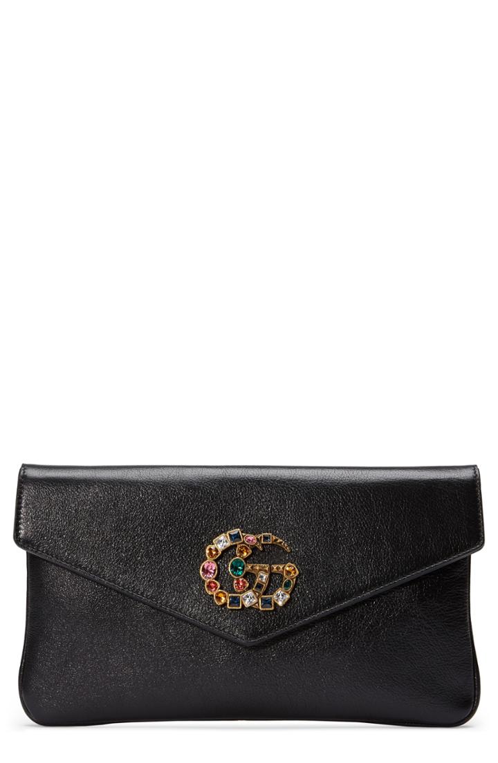Gucci Broadway Crystal Gg Leather Envelope Clutch -