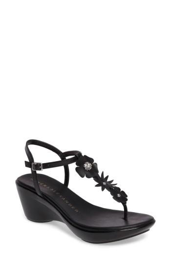 Women's Athena Alexander Gianna Embellished T-strap Wedge .5 M - Black
