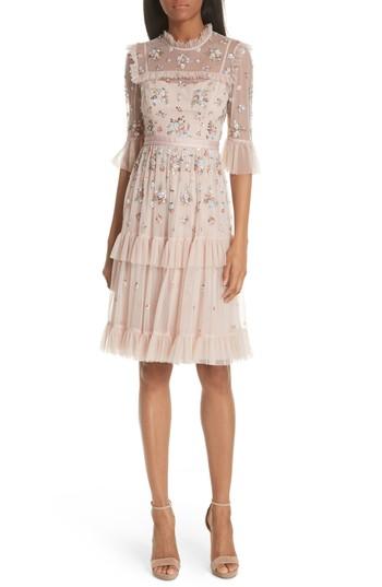 Women's Needle & Thread Floral Sequin Ruffle Dress - Pink