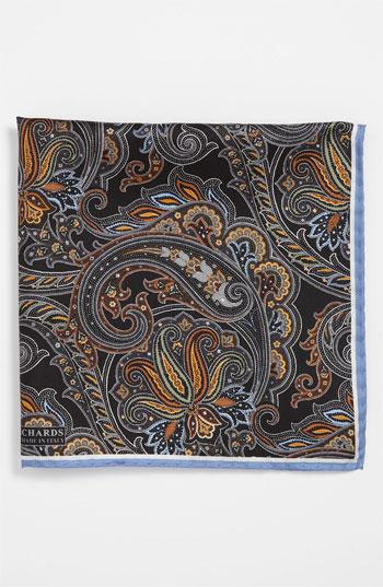 J Z  Richards Silk Pocket Square Black One Size