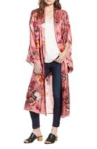 Women's Nordstrom Print Long Silk Kimono, Size - Pink