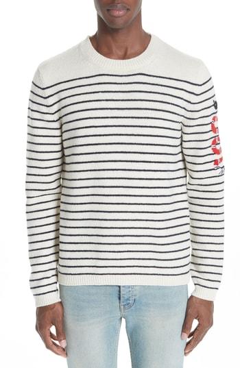 Men's Gucci Kingsnake Striped Wool Sweater - Burgundy