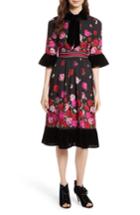 Women's Kate Spade New York Scattered Rose Velvet Trim Silk Dress