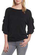 Women's Halogen Ruffle Sleeve V-back Sweater - Black