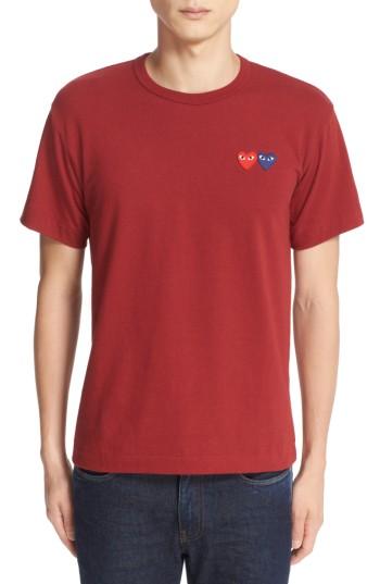 Men's Comme Des Garcons Play Twin Hearts Jersey T-shirt - White