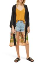 Women's Topshop Graphic Satin Kimono Us (fits Like 0-2) - Black