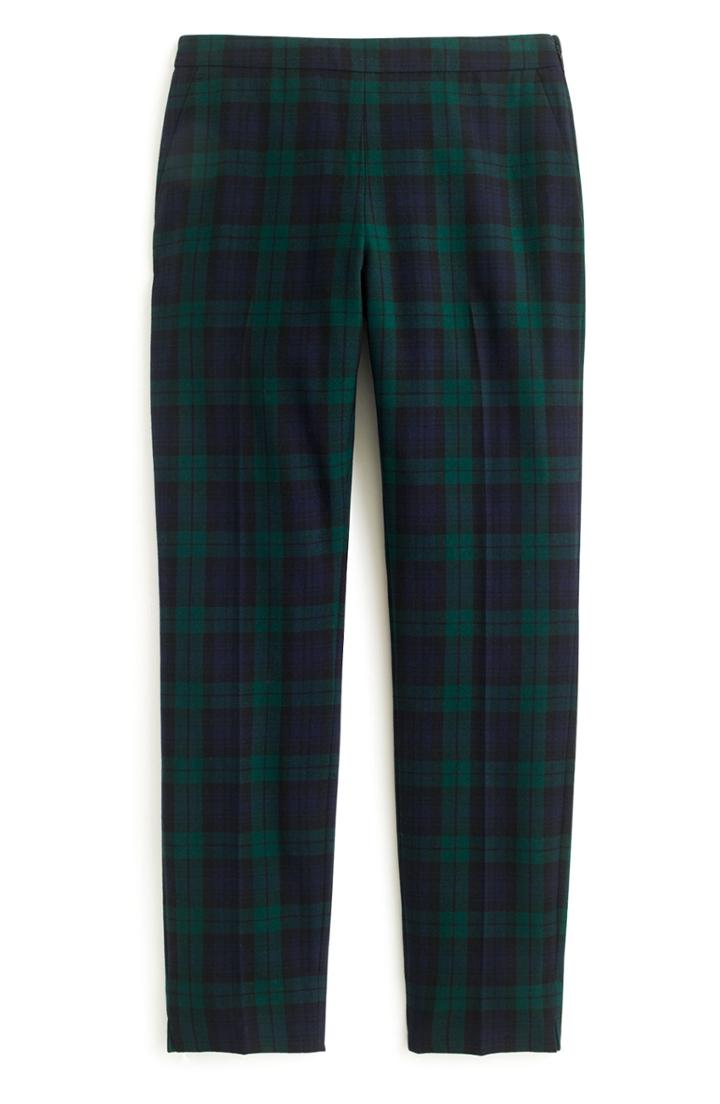 Women's J.crew Martie Black Watch Stretch Wool Blend Crop Pants
