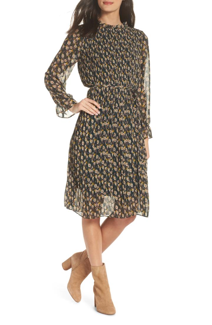 Women's Sam Edelman High Neck Pleated Peasant Dress