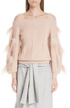 Women's Adeam Off The Shoulder Cashmere Sweater With Feather Trim