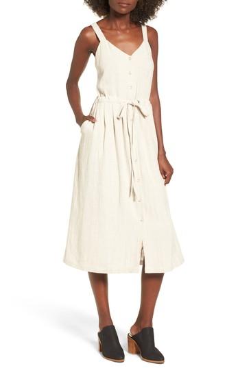Women's Moon River Button Up Drawstring Midi Dress - Beige