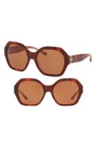 Women's Tory Burch Serif T Pattern 57mm Hexagon Sunglasses - Tortoise/ Orange