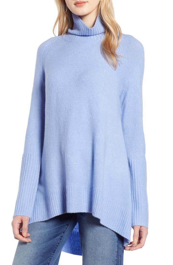 Women's Halogen High Low Oversize Wool Blend Sweater - Blue