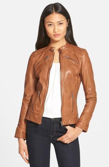 Women's Lamarque Leighton Stitch Detail Lambskin Leather Jacket, Size - (online Only)