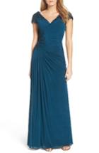 Women's La Femme Embellished Ruched Surplice Gown