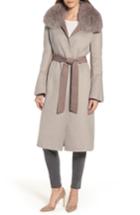 Women's Elie Tahari Annabelle Genuine Fox Fur Trim Double Face Long Wrap Coat