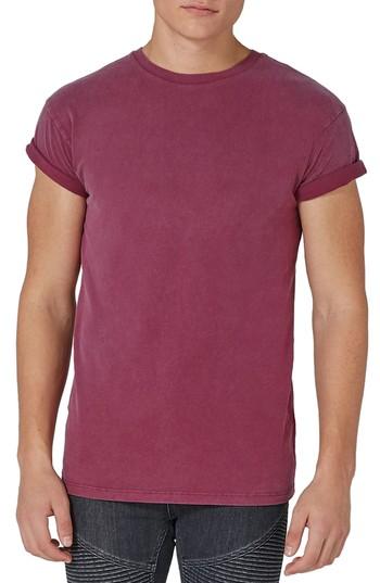 Men's Topman Acid Wash Classic Fit T-shirt, Size - Burgundy