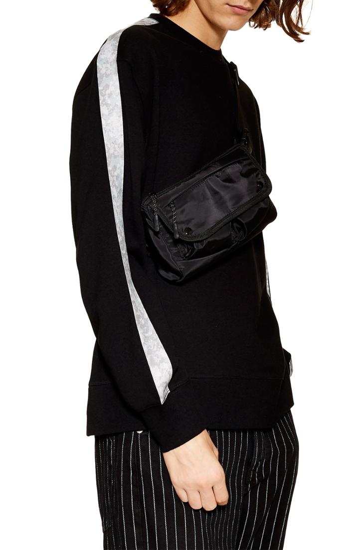 Men's Topman Sublimated Tape Crewneck Sweatshirt - Black