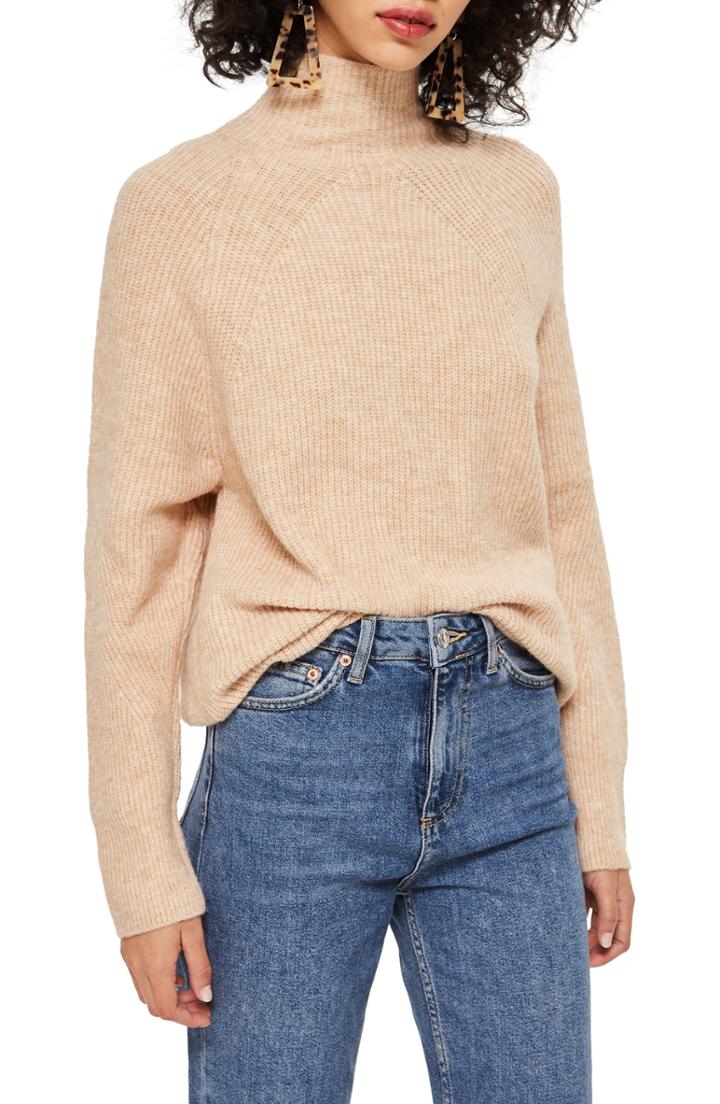 Women's Topshop Raglan Turtleneck Neck Sweater Us (fits Like 0) - Beige
