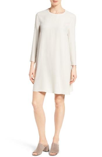 Women's Eileen Fisher Silk Georgette Crepe Shift Dress, Size - White