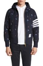 Men's Thom Browne Embroidered Skier Zip Hoodie - Blue