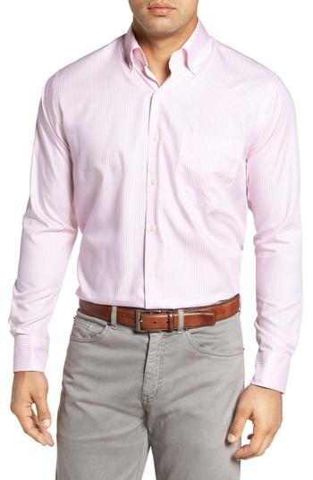 Men's Peter Millar Classic Fit Crown Soft Longshot Stripe Sport Shirt - Pink