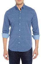 Men's Bugatchi Shaped Fit Geometric Performance Sport Shirt - Blue
