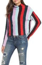 Women's Blanknyc Stripe Funnel Neck Eyelash Sweater - Red
