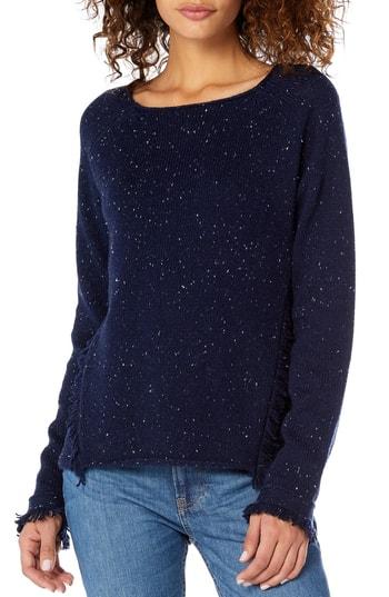 Women's Michael Stars Confetti Fringe Detail Bateau Neck Sweater - Blue