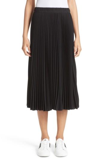 Women's Marc Jacobs Pleated Crepe De Chine Midi Skirt - Black