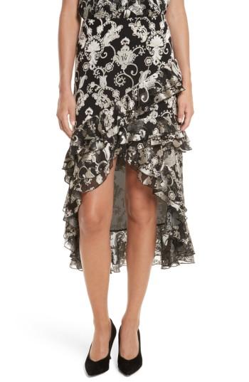 Women's Alice + Olivia Sasha Asymmetrical Tiered Ruffle Skirt - Black