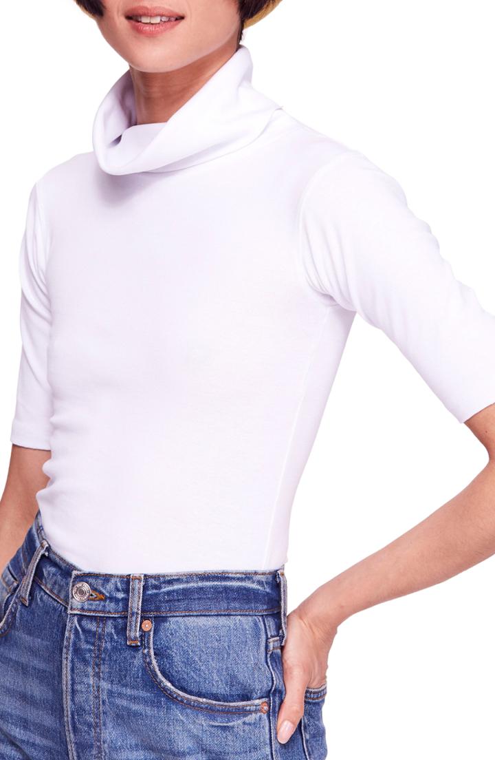 Women's Free People Sunshine Cowl Neck Stretch Cotton Tee - White