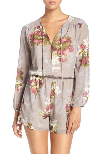 Women's Fraiche By J 'julia' Floral Print Tie Neck Romper