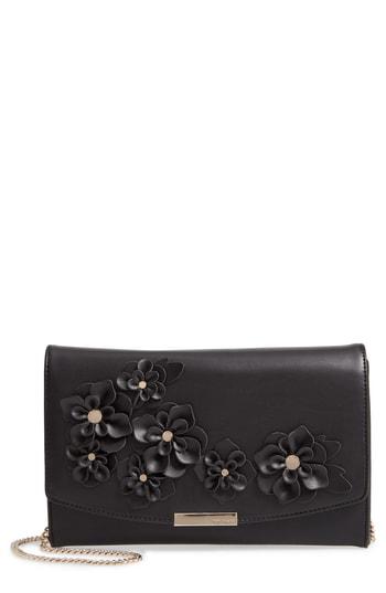 Ted Baker London Floral Applique Faux Leather Clutch - Black