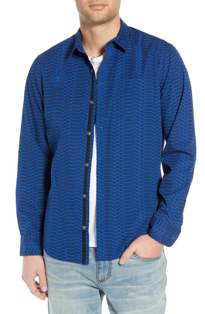 Men's Treasure & Bond Slim Fit Print Sport Shirt - Blue