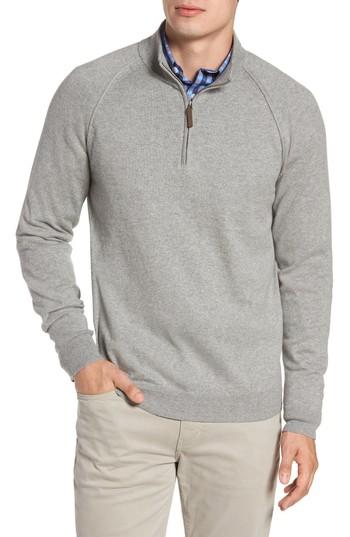 Men's Nordstrom Men's Shop Saddle Shoulder Quarter Zip Cotton & Cashmere Pullover - Grey
