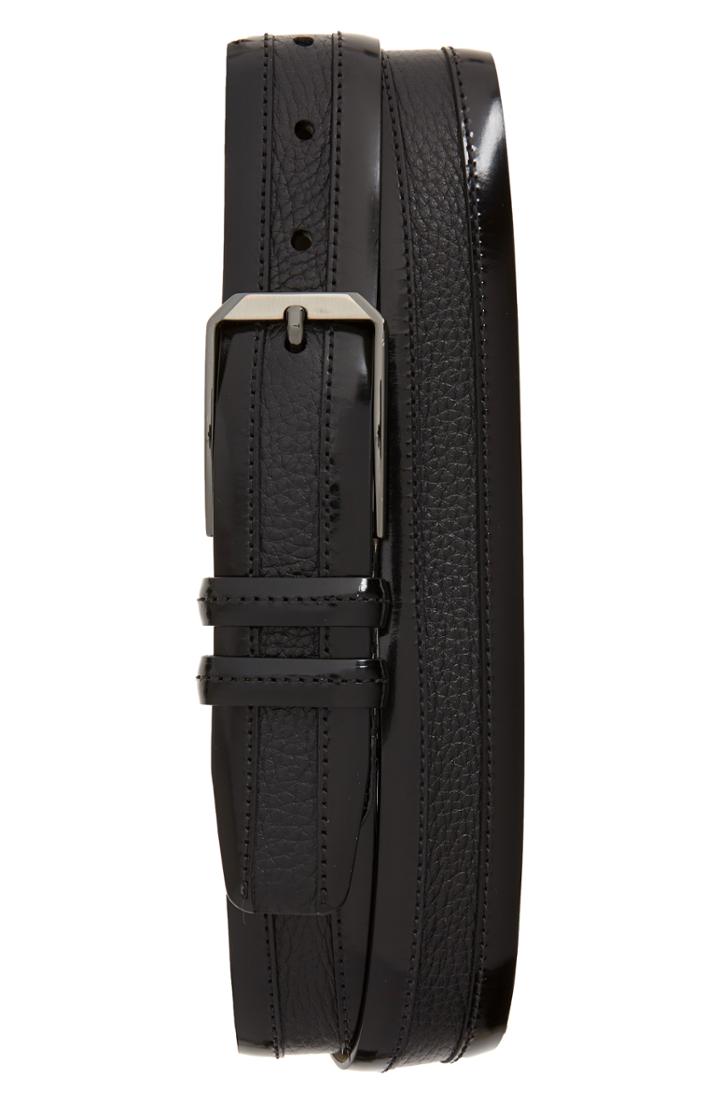 Men's Mezlan Leather & Deerskin Belt - Black