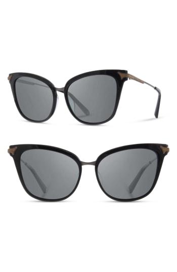 Women's Shwood Arlene 56mm Polarized Cat Eye Sunglasses - Black/ Gunmetal/ Grey