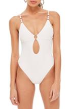 Women's Topshop Ribbed Ring One-piece Swimsuit Us (fits Like 0) - White