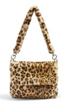 Topshop Teddy Leopard Print Faux Fur Shoulder Bag - Brown