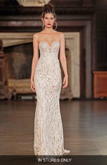 Women's Berta Illusion Beaded Mermaid Gown, Size In Store Only - White