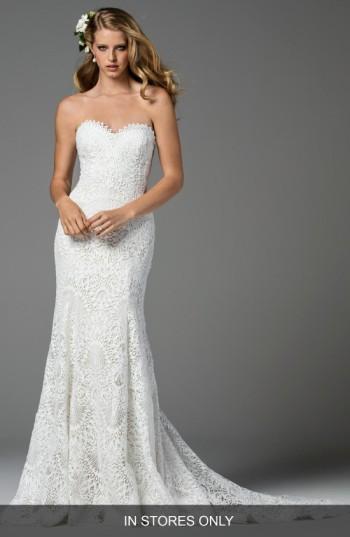 Women's Watters Taylor Strapless Lace Mermaid Gown, Size - White