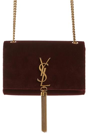 Saint Laurent Small Kate Tassel Velvet Crossbody Bag - Burgundy