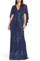 Women's Mac Duggal Sequin Cape Sleeve Evening Dress - Blue