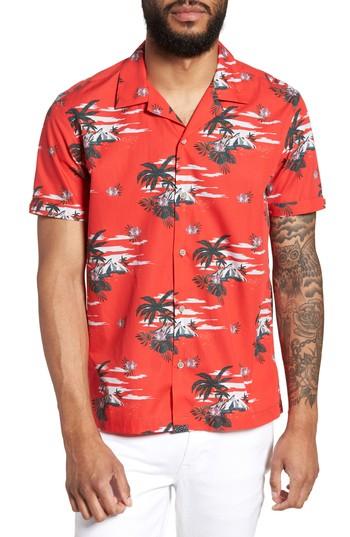 Men's Ted Baker London Slim Fit Tropical Pattern Sport Shirt (xxl) - Red