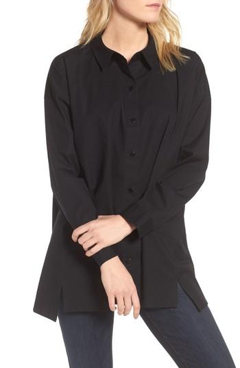 Women's Eileen Fisher Stretch Organic Cotton Swing Shirt, Size - Black