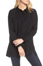 Women's Eileen Fisher Stretch Organic Cotton Swing Shirt, Size - Black