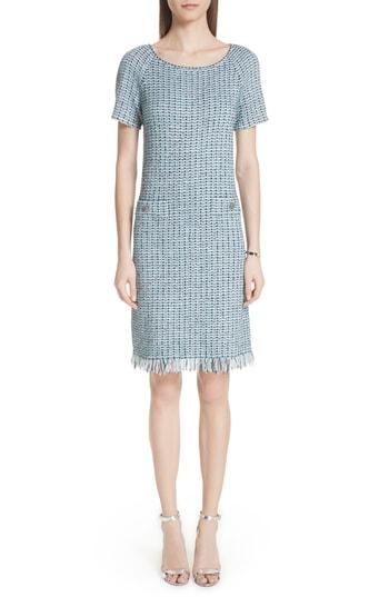 Women's St. John Collection Microstripe Checked Knit Dress - Blue