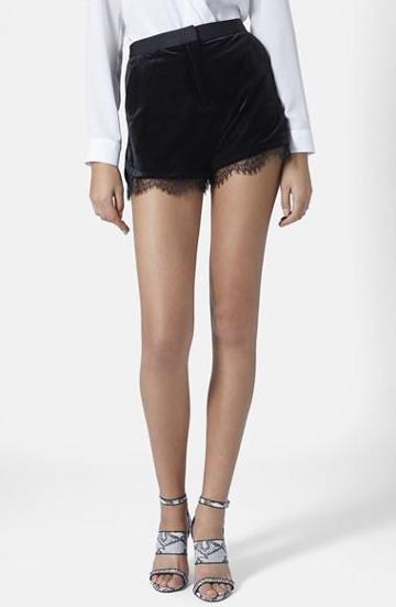 Topshop Lace Trim Velvet Shorts