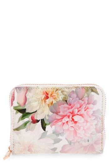 Women's Ted Baker London Mini Painted Posie Zip Around Leather Wallet - Pink