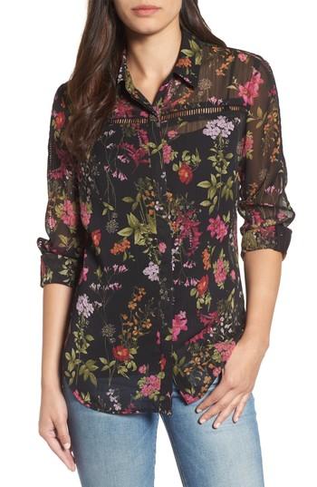 Women's Kut From The Kloth Eve Print Semi-sheer Blouse - Black